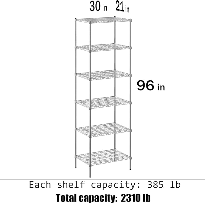 21" Deep x 30" Wide x 96" Height Wire Shelving Kit | 6-Tier | NSF Commercial Storage Rack Unit