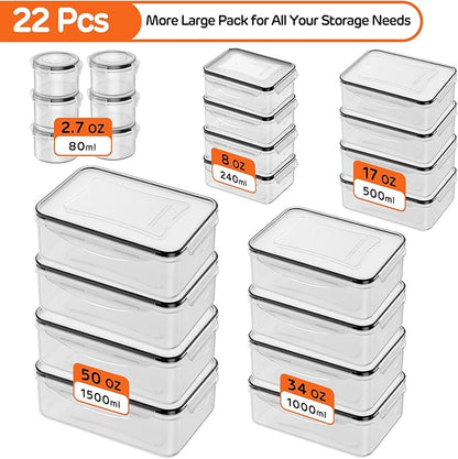 JSCARES 44 PCS Food Storage Container with Lid (22 Lids & 22 Containers) - Leakproof Meal-Prep Containers for Kitchen Storage Reusable Plastic Microwave/Dishwasher Safe with Labels & Pen