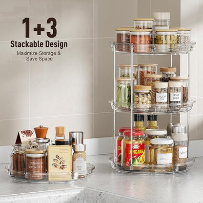 2 Tier Lazy Susan Organizer,10.6 Inches Lazy Susan Turntable for Cabinet,Stackable Turntable Organizer Rotating Spice Rack Organization for Kitchen Countertop,Pantry,Bathroom,Clear