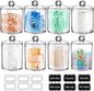 SheeChung 8 Pack Clear Acrylic Apothecary Jars with Labels,(4) 12oz & (4) 10oz Qtip Holder Set,Shatterproof Bathroom Vanity Organizer for Cotton Swabs,Balls,Pads,Bathroom Essentials,Minimalist Decor