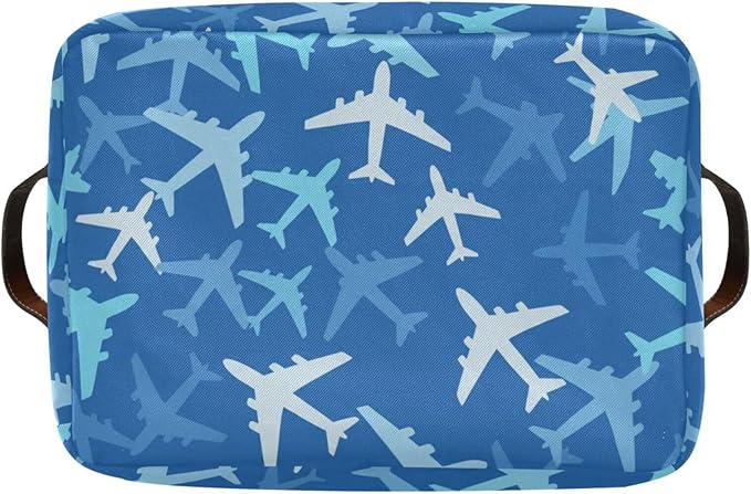 Airplanes in The Sky Large Storage Basket Cube Storage Bin Canvas Fabric Organizer Handles Collapsible Decorative for Clothes Toys Bedroom