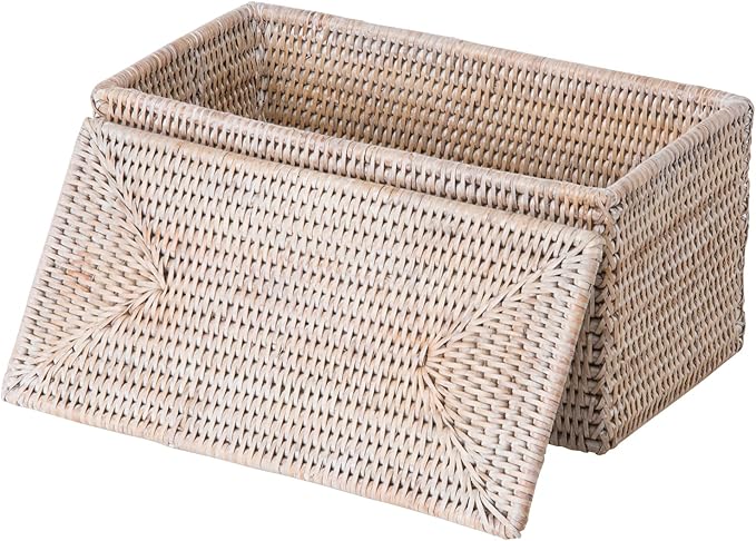 Kouboo La Jolla Rectangular Rattan Box, White-Wash Toilet Roll Storage Basket (1030101)
