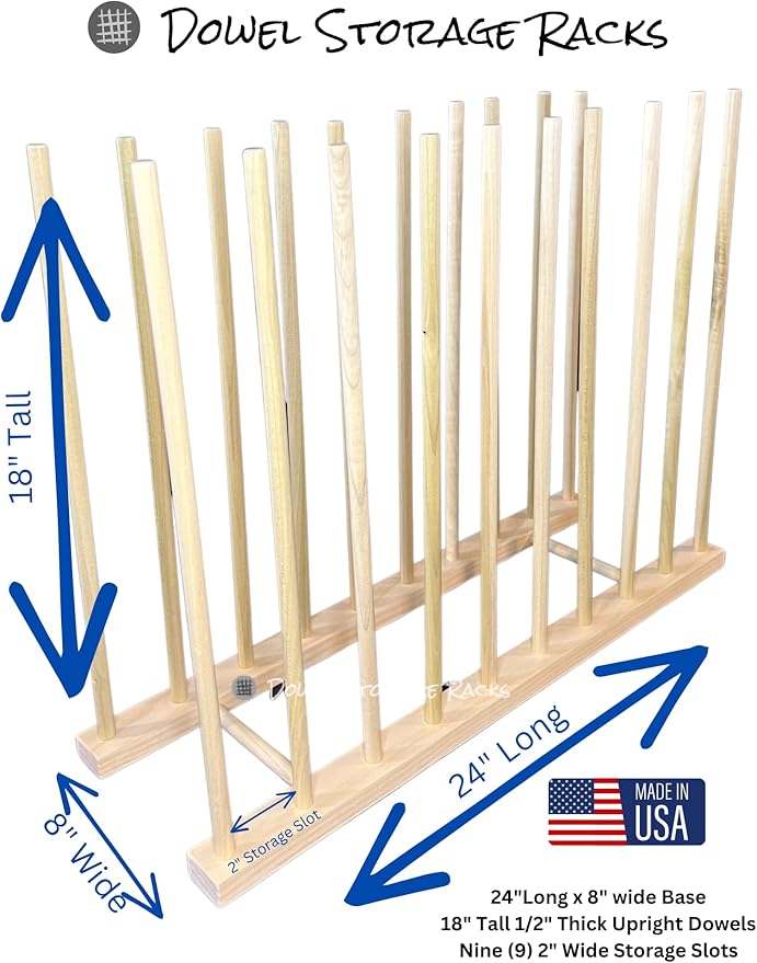 Handmade in USA - Art Storage Rack - Several Sizes Available- Art Canvas Storage (24" x 8" With 18" Tall Dowels)
