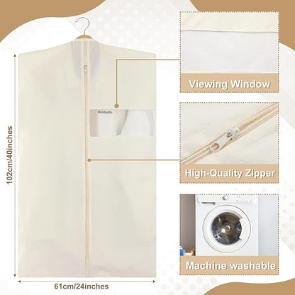 Aliceset 12 Packs 24 x 40 Inches Cotton Garment Bags for Hanging Clothes, Canvas Suit Bags for Clothes Coats Jackets Shirts Closet Storage Travel Gusseted Hanging Garment Cover