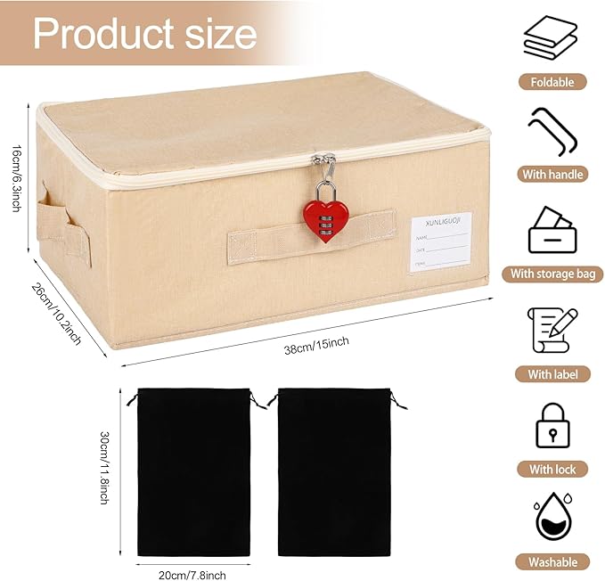 2-pack Discreet Toy Storage Box with Lock Toy Bag Fabric lockable storage bin with Handles, foldable, with Zipper lid/handle/label,locking Storage Box for Women and Men (2, red lock, small)