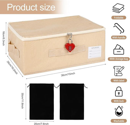 Discreet Toy Storage Box with Lock Toy Bag Fabric lockable storage bin with Handles, foldable, with Zipper lid/handle/label,locking Storage Box for Women and Men (1, red lock, small)