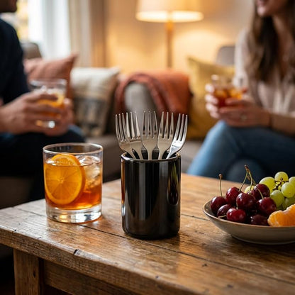 Stainless Steel Cocktail Pick Holder – Mini Black Minimalist Metal Utensil Holder for Fruit Forks & Toothpicks, Coffee Spoon Holder for Home Bar & Espresso Station