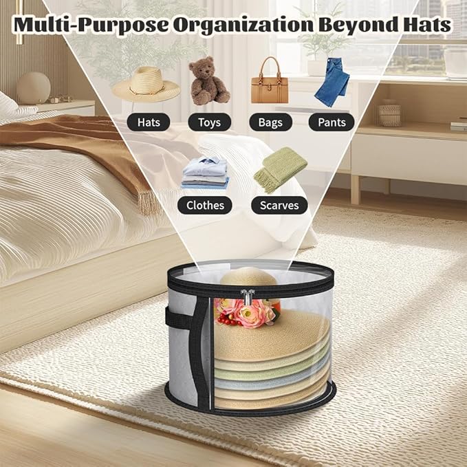 2Pcs Oversized Clear Hat Organizer Hat Storage Boxes for Women, Closet Organizer Storage for Baseball Caps Collapsible Cowboy Box,Wide Brims Hat Case with Carrying Handles