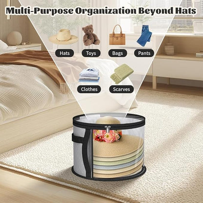 2Pcs Oversized Clear Hat Organizer Hat Storage Boxes for Women, Closet Organizer Storage for Baseball Caps Collapsible Cowboy Box,Wide Brims Hat Case with Carrying Handles