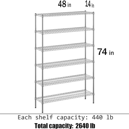 14" Deep x 48" Wide x 74" Height Wire Shelving Kit | 6-Tier | NSF Commercial Storage Rack Unit