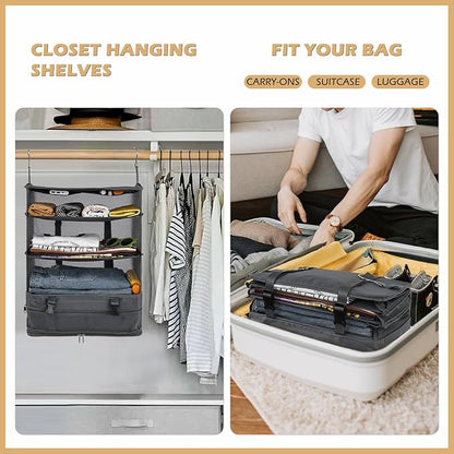 Surblue Hanging Closet Storage Bag Collapsible 3-Shelf Washable Oxford Fabric with 2 Hooks (XL 17.71 * 11.81 * 20in, Grey)