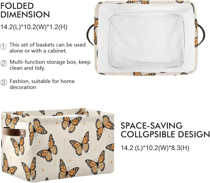 Monarch Butterflies Large Storage Basket Cube Storage Bin Canvas Fabric Organizer Handles Collapsible Decorative for Clothes Bedroom