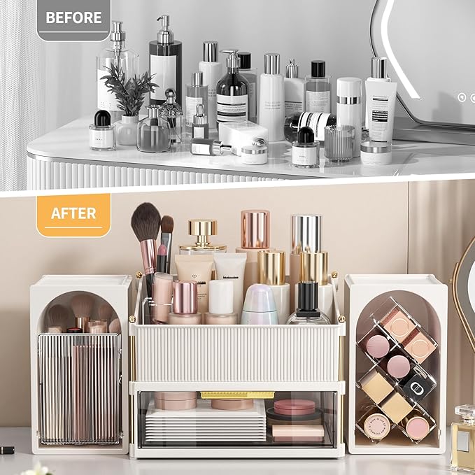 Modular Makeup Organizer, Clear Acrylic Cosmetic Storage Box with Drawer, Vanity Countertop Organizer for Makeup, Skincare and Beauty Accessories – Multiple Styles