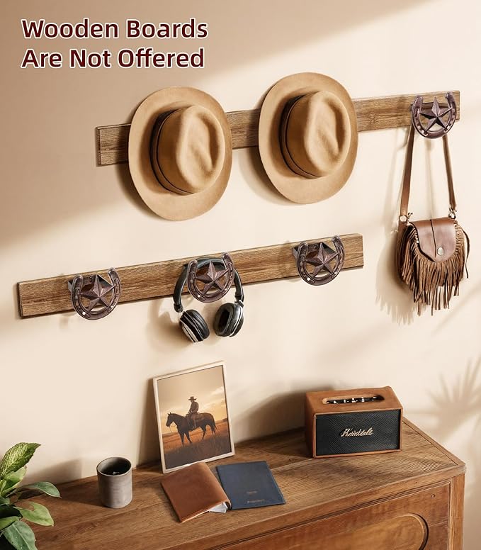 Cowboy Hat Hanger Wall Mount, 6 Pack Cowboy Hat Rack, Bridle Hook for Tack Room, Metal Horseshoe Hook, Horseshoe Decor, Western Hat Hook for Wall, Hat Holder for Entryway Closet, Cowboy Gifts