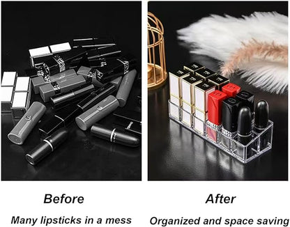 Clear Acrylic Lipstick Lip Gloss Organizer 12 Slots Comestic Display Holder for Nail Polish Essential Oil