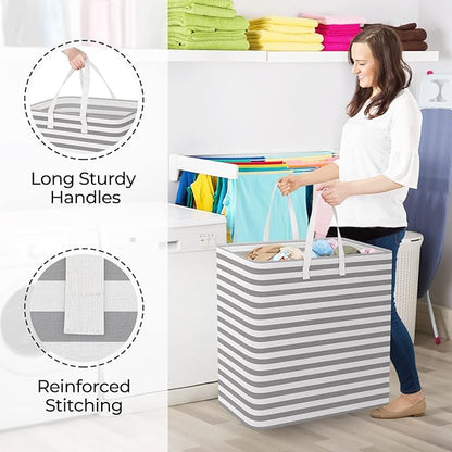 StorageRight Laundry Basket Hamper Large Collapsible Laundry Hamper with Easy Carry Handles，Freestanding Clothes Hampers for Laundry, Bedroom, Dorm, Clothes, Towels, 100L, Grey