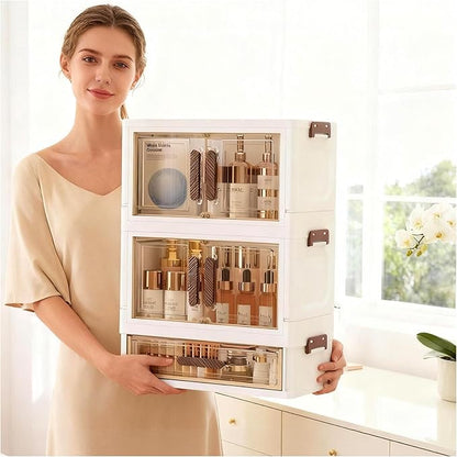 Stackable desktop organizer with drawers and compartments, perfect for storing cosmetics, beauty tools, jewelry, and daily essentials in dorm rooms (1 drawers+2 layers)