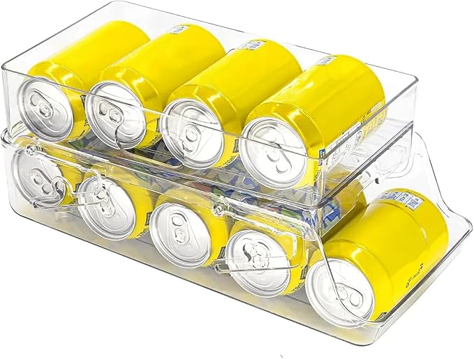 Soda Can Organizer for Refrigerator, 2 Tier Automatic Loading Drink Organizer for Fridge with Portable Handle for Kitchen Drink Pantry, Can Organizer for Refrigerator
