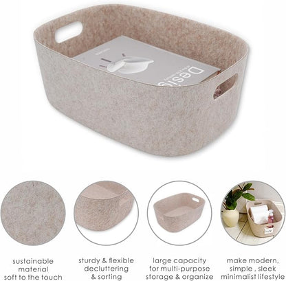 Welaxy Large Felt Storage Basket with Handles, Nodic Beige Open Bin for Shelves, Books, Toys, Laundry & Home Organization (Oatmeal)