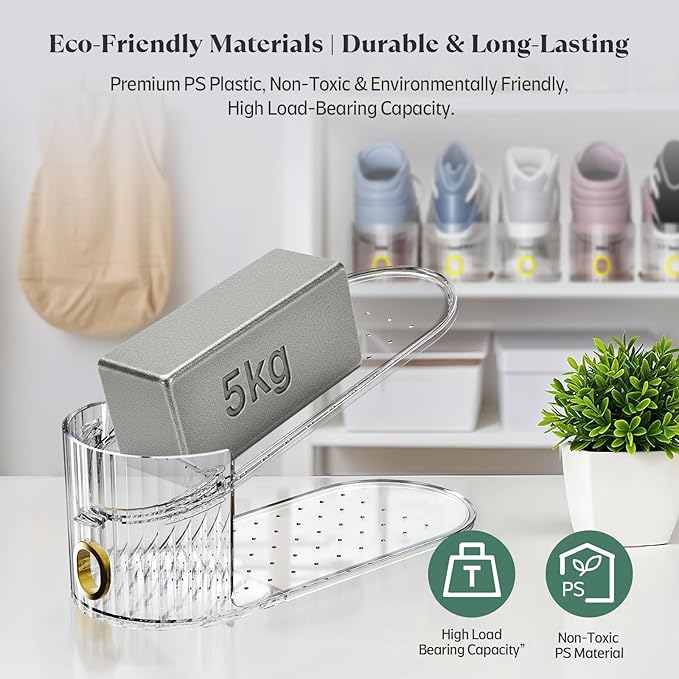 Clear 20 Pack Shoe Slot Organizer, Shoe Stacker Organizer Holders for A Pair of Shoes, Adjustable Thickening Double Layer 50% Shoe Space Saver Rack Storage for Closet (clear, 20 pack)