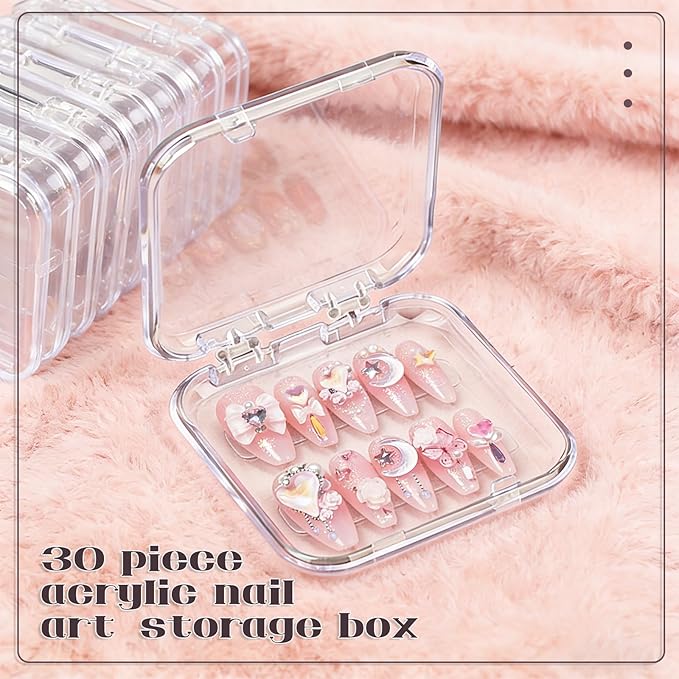 30pcs Press On Nail Packaging Box，Press On Nail Storage Box Set With 60pcs Of Double-Sided Adhesive Tape，Suitable For Nail Storage And Nail Art Display (Clear)