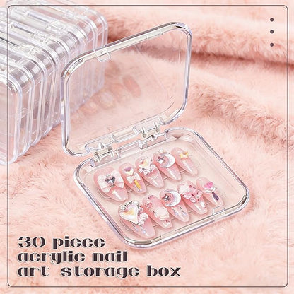 30pcs Press On Nail Packaging Box，Press On Nail Storage Box Set With 60pcs Of Double-Sided Adhesive Tape，Suitable For Nail Storage And Nail Art Display (Clear)