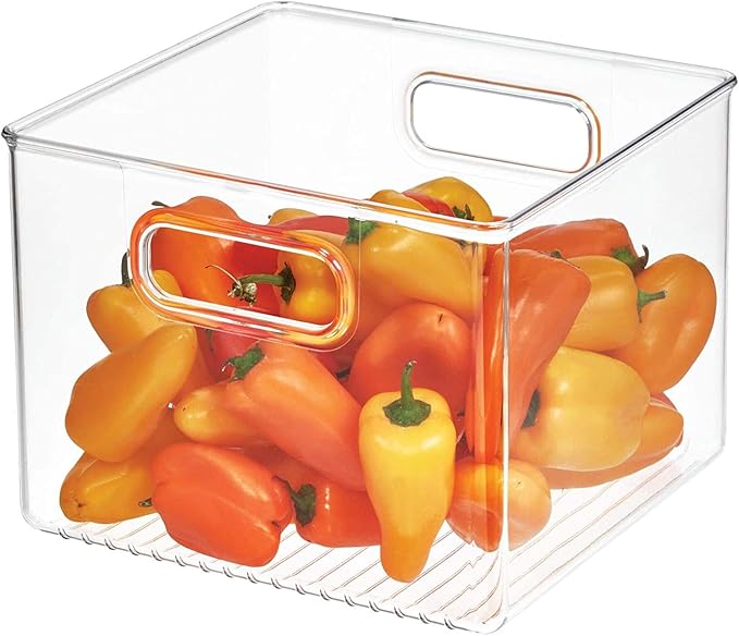 iDesign Kitchen Binz BPA-Free Plastic Deep Stackable Organizer with Handles - 8" x 8" x 6", Clear (Pack of 2)