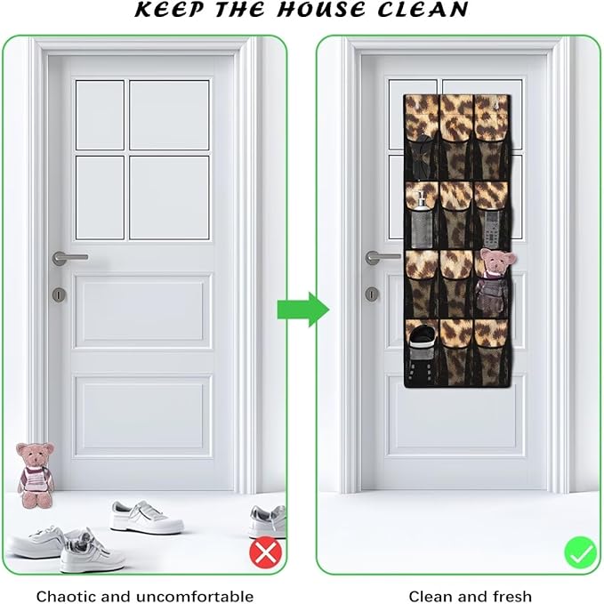 Over The Door Organizer Leopard Print Behind Door Shoe Organizer for BedRoom Space Saving Wall Hanging Storage for Living Room Easy to Install Shoe Holder Hanger