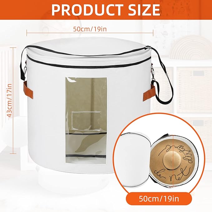 Large Hat Storage Box 19'' for Women and Men - Foldable Round Box With Lid, Felt Stuffed Animal Toy Storage Bin, White