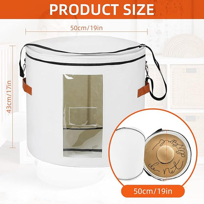 Large Hat Storage Box 19'' for Women and Men - Foldable Round Box With Lid, Felt Stuffed Animal Toy Storage Bin, White