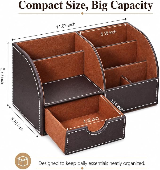 KINGFOM Cologne Organizer for Men, PU Leather Dresser Organizer with Drawer, Countertop Cologne Holder for Watch, Wallet, Keys, Sunglasses, Bathroom Bedroom Nightstand Organizer, Gifts for Men Brown
