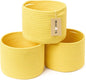 MiniArk Small Basket for Organizing | Cube Shelf Closet Storage Baskets | 9.7×9.7×7.1” | Woven Rope Gift Basket | Nursery | Round 3 Packs Yellow