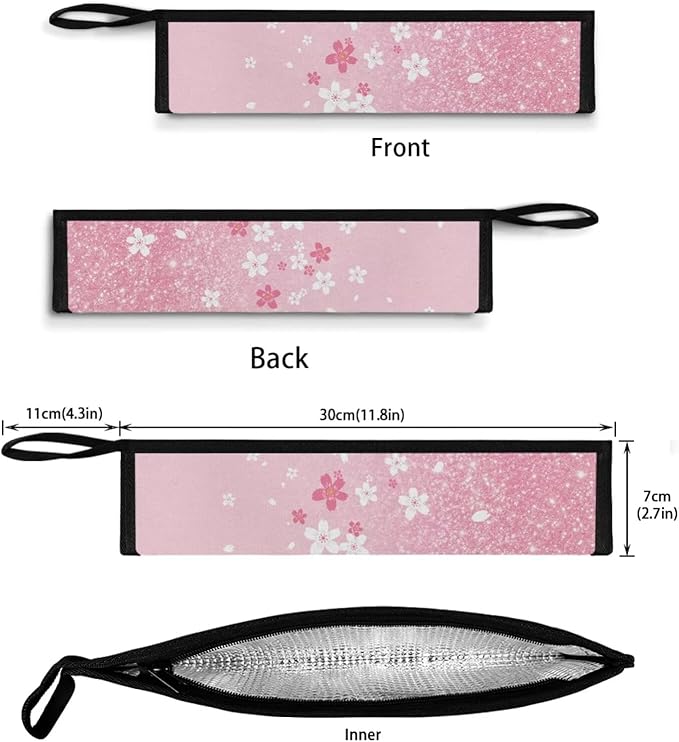 COEQINE Pink Silverware Organizer Reusable Cherry Blossom Bling Pattern Fork Spoon Knife Organizer For Restaurant Travel Picnic Leafproof Fabric For Travel Accessories Lightweight
