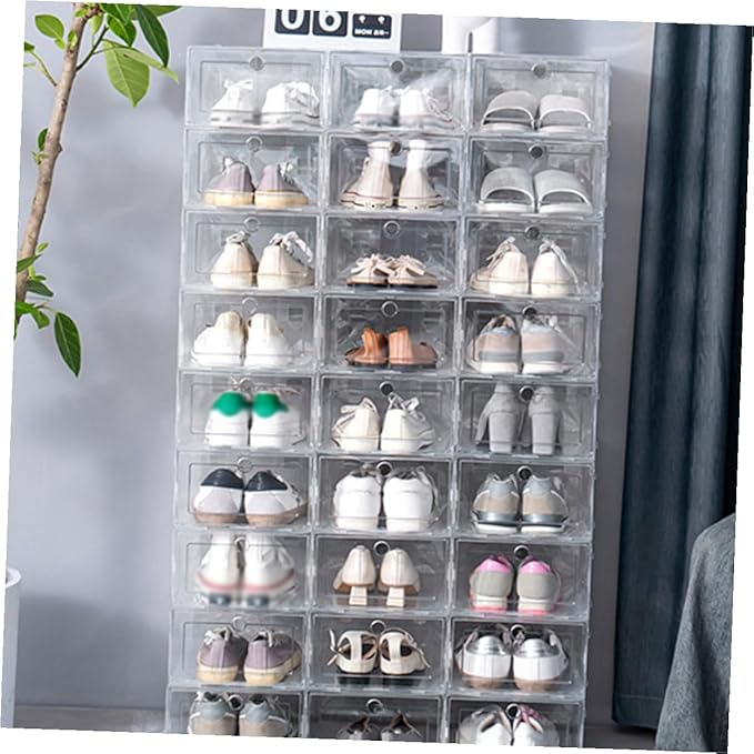 4pcs Transparent Shoe Storage Boxes Stackable Sneaker Organizer Container with Convenient Cover for High Heels Boots and Item Storage
