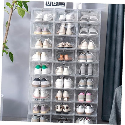 4pcs Transparent Shoe Storage Boxes Stackable Sneaker Organizer Container with Convenient Cover for High Heels Boots and Item Storage