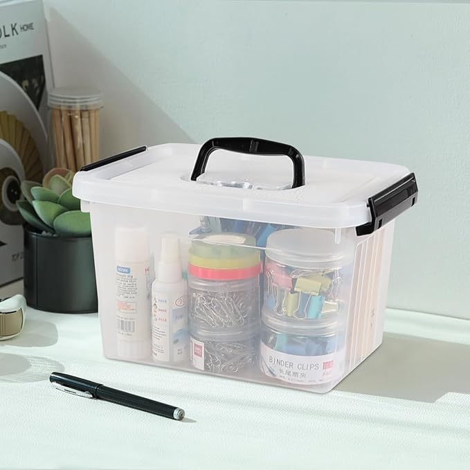 6.5 Quart Clear Storage Latch Box/Bins with Handle, 4-Pack Plastic Container with Lid