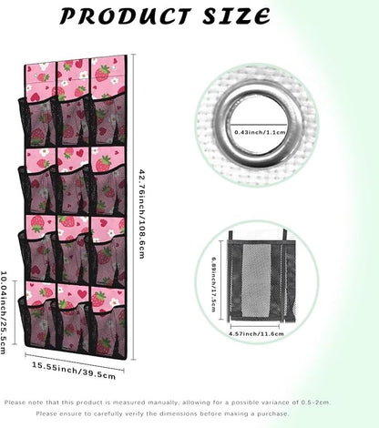 Strawberries Over The Door Shoe Organizer 12 Pockets Wall Hanging Storage Pink Over The Door Closet Organizer Large Capacity Shoe Holder Hanger for School