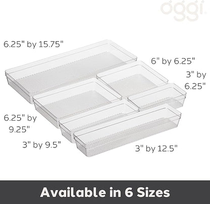 Oggi Clear Drawer Organizer - 6.25" X 15.75" - Ideal for Organizing Kitchen Drawers, Office, Desk, Silverware, Kitchen Utensils, Cosmetics and Bathrooms