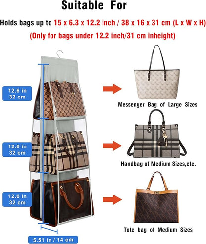 Lirex 8-Pocket and 6-Pocket Hanging Purse Organizer Bundle, Minimalist Style, Hanging Handbag Organizer for Closet, Grey