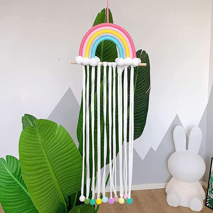 Rainbow Tassels Hair Bows Holder Hanging Baby Hair Accessories Storage Headband Holder Hair Clips Organizer Rainbow Hairpins Hanger Wall Hanging Rainbow Decoration