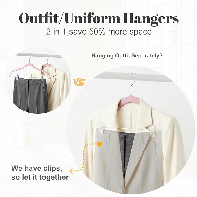 HOUSE DAY Velvet Skirt Hangers - Pink Velvet with Adjustable Clips, Space Saving, Slim, Heavy Duty and Non Slip for Pants, Skirts, Shorts - 24 Pack