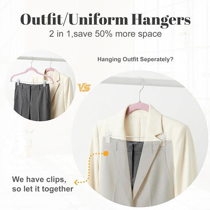 HOUSE DAY Velvet Skirt Hangers - Pink Velvet with Adjustable Clips, Space Saving, Slim, Heavy Duty and Non Slip for Pants, Skirts, Shorts - 24 Pack