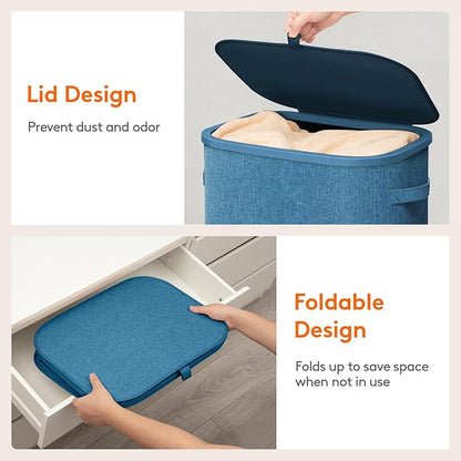 Lifewit 85L Large Laundry Basket with Lid, Laundry Hamper with Plastic Handles and Removable Bag, Foldable Tall Dirty Clothes Hampers for Laundry for Laundry Room, Bedroom, Bathroom, Dorm, Dark Blue