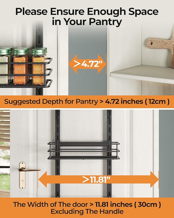 6-Tier Over the Door Pantry Organizer,Cabinet Door Organizer,Kitchen Pantry Door Organizers and Storage,Over the Door Spice Rack,Behind the Door Storage,Door Hanging Organizer,Black