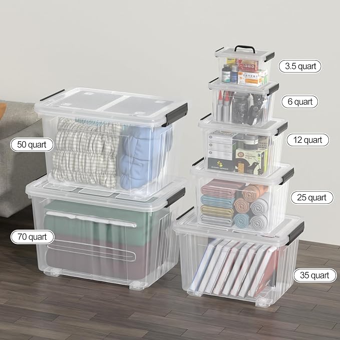 Large Plastic Storage Box with Lid, 70 Quart, 4 Packs