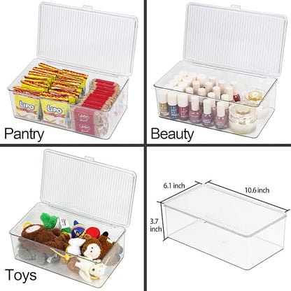 ZEXALOR Clear Plastic Storage Bin with Lid, Makeuo Holder, Fridge Organizer, Refrigerator Organizers and Storage, Small Container for Pantry, Office, Dresser, Bathroom, Kitchen, Snack