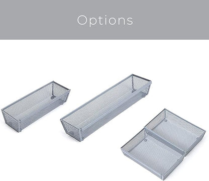 Smart Design Drawer Organizer - (12 x 3 Inch) - Steel Metal Mesh Tray - w/ Interlocking Arm Connection - Utensils, Silverware, Organization - Kitchen [Silver]
