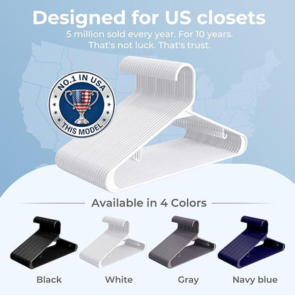 HOUSE DAY White Plastic Hangers 30 Pack, Plastic Clothes Hangers with Built-in Strap Hooks, Space Saving Slim Hanger for Closet Organizers and Storage, Durable Clothing Hanger for Shirts Blouses Tops
