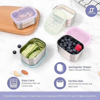 Tanjiae 8oz Small (1 CUP) Stainless Steel Snack Containers for Kids and Toddlers (Ages 1-3) | Easy Open Leak Proof Food Containers with Silicone Lids - Perfect Metal Lunch Box for Daycare and School