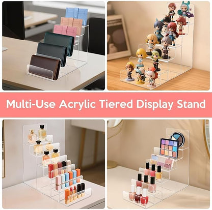 2PCS Acrylic Purse Display Stand,6-Tier Wallet Display Stand Purse Handbag Organizer Shelf,Clear Perfume Stand Jewelry Riser Rack,Acrylic Shelf for Cosmetic Perfume Jewelry Sunglasses Handbag